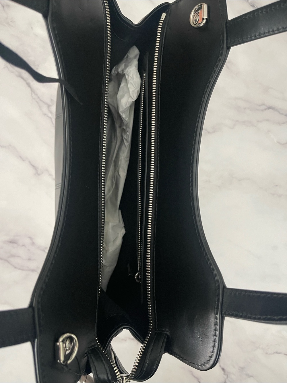 $3,895 NEW Gucci Black Leather GG Top-Handle Shoulder Bag Chain strap silver GG - Picture 5 of 17